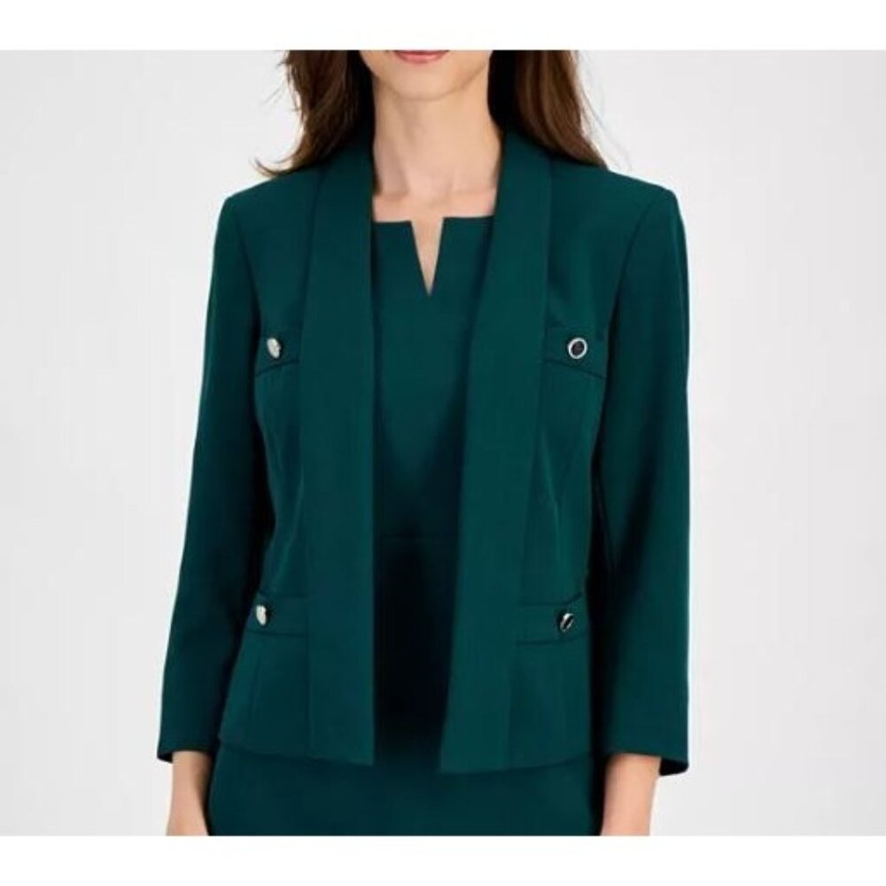 Kasper Hunter Green Women's 16P Stretch-Crepe Shawl-Collar 3/4-Sleeve Jacket